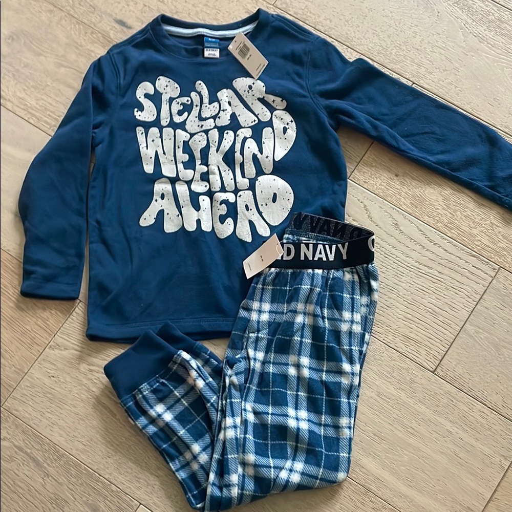 Kids old Navy Pajamas Set - Blue Graphic Top and Plaid Pants